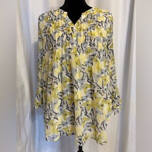 Charter Club multicolor butterfly print 3/4 sleeve blouse size large